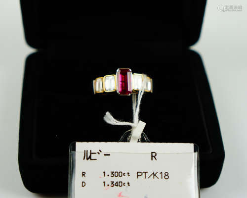 18K RUBY PLATINUM RING WITH DIAMOND