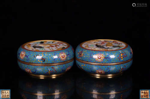 PAIR OF CLOISONNE ENAMELED BOXES
