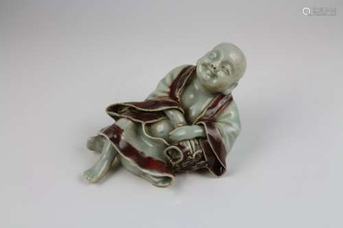 UNDERGLAZE RED LAUGHING BUDDHA FIGURE