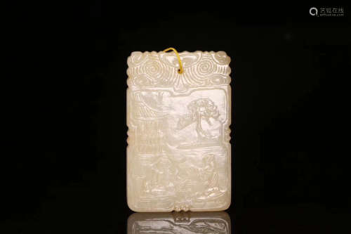 A HETIAN JADE CARVED CUBIOD SHAPED PENDANT