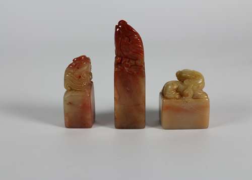 THREE PIECES OF SOAPSTONE SEALS