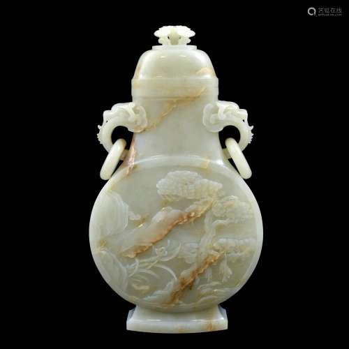 LARGE OPEN FACE PANORAMIC JADE LIDDED VASE