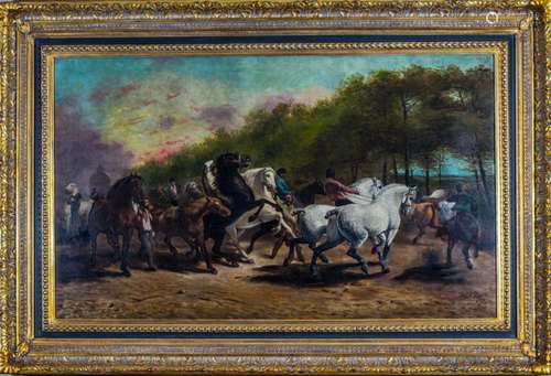 PAUL POVIS, 1888, HORSE FAIR, OIL ON CANAS