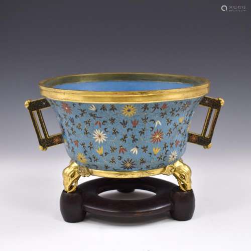 CHINESE TRIPOD CLOISONNE CENSER ON STAND