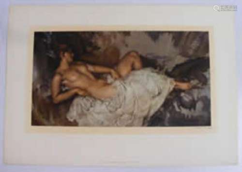 SIR WILLIAM RUSSEL FLINT, RECLINING NUDE, HAND SIGNED PRINT