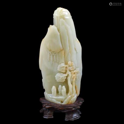 JADE CARVED MONTAIN ON STAND