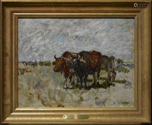 LOUIS PAUL DESSAR, NA (1867-1952) OXEN DRAWN CART