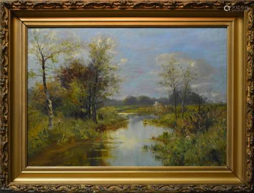 BRUCE CRANE, NA (1857-1937) SUMMER LANDSCAPE WITH POND