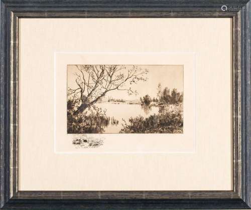 ROBERT MINOR, BLACK INK ETCHING LANDSCAPE