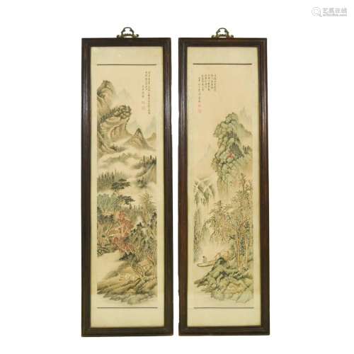 PAIR OF FRAMED CHINESE LANDSCAPE PAINTING
