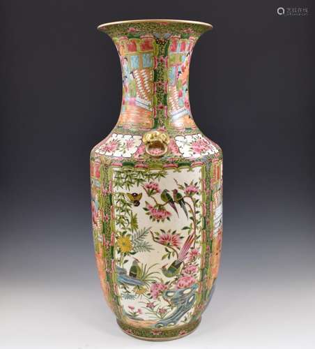 CHINESE ROSE MEDALION PORCELAIN TALL FLOOR VASE