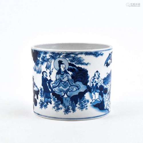 BLUE & WHITE GUANYIN PORCELAIN BRUSH POT