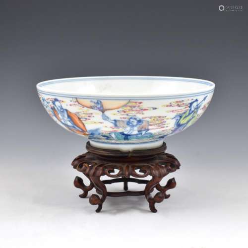 YONGZHENG, 8 IMMORTALS PORCELAIN BOWL ON STAND