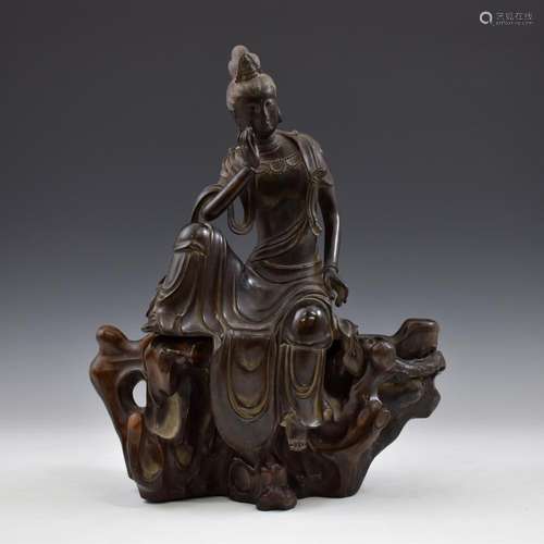 MING ZITAN WOOD CARVED SEATED GUANYIN