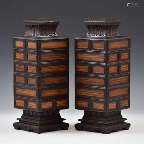 18TH C PAIR OF CONG SHAPED ZITAN BOXES