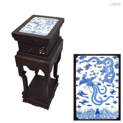 A RARE IMPERIAL ZITAN STAND & PORCELAIN TOP