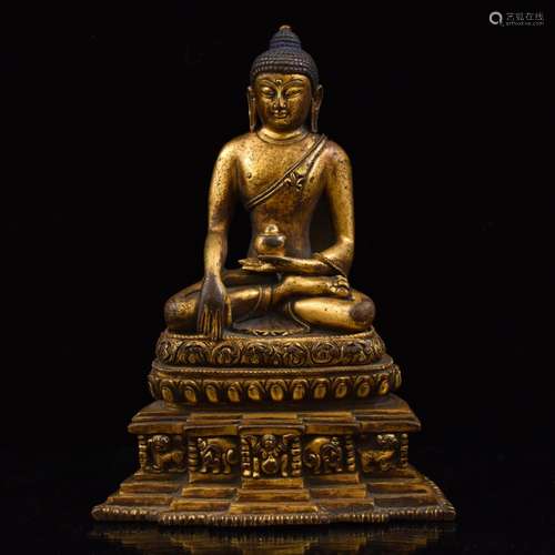 LARGE GILT BRONZE SHAKYAMUNI BUDDHA