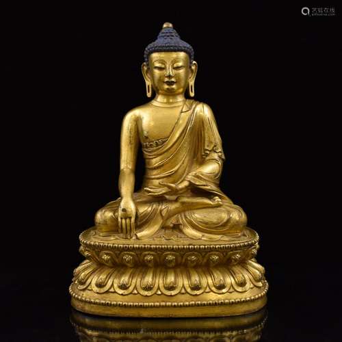 MING CHINESE GILT BRONZE SEATED SHAKYAMUNI BUDDHA