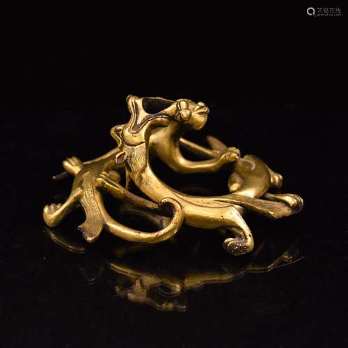 ANTIQUE GILT BRONZE DRAGON BRUSH REST