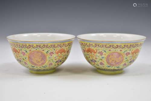 PAIR OF FAMILLE ROSE SGRAFFITO LONGEVITY CUPS