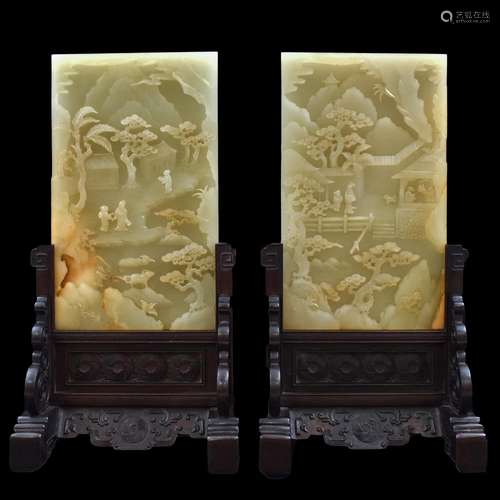 PAIR OF CHINESE JADE TABLE SCREENS