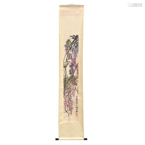 CHINESE SCROLL PAINTING OF WISTERIA