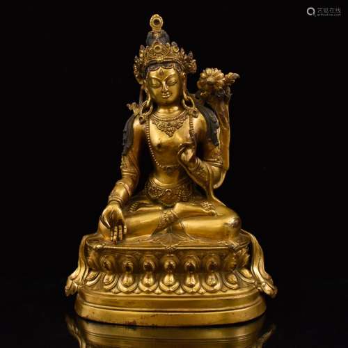 GILT BRONZE BUDDHA FIGURE OF MANJUSHRI SITA