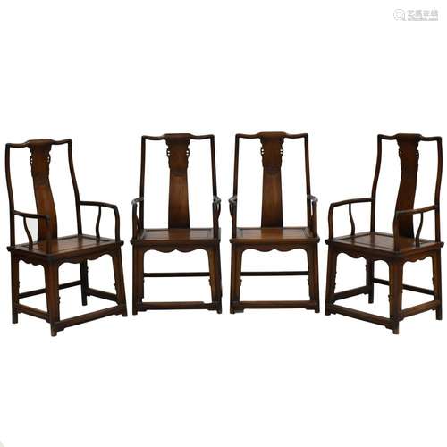 SET OF 4 CHINESE HUANGHUALI OFFICER CHAIRS