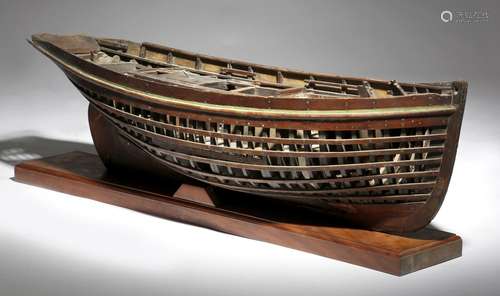 A George III fruitwood dockyard or navy board style scale model boat, possibly a shallop, with