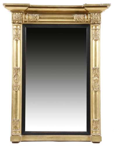 A William IV giltwood and gesso pier mirror, the rectangular plate within an ebonised reeded slip,