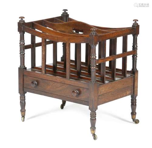 λ A Regency rosewood Canterbury, with four dipped divisions, the central one pierced with a