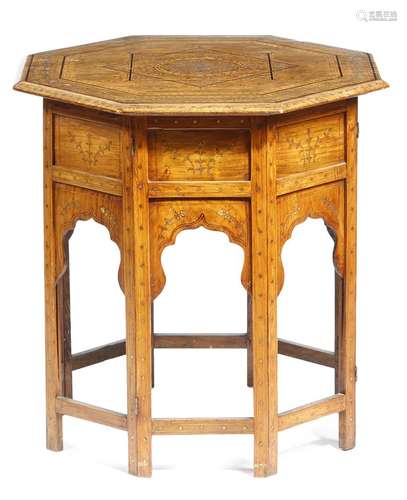 An Anglo-Indian hardwood octagonal occasional table, inlaid with copper, brass and ebony with star