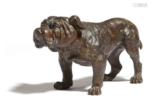 An Austrian cold painted bronze model of a bulldog, stamped 'DEPOSE GESCHUTZT 1065', late 19th /