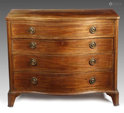 A George III mahogany serpentine gentleman's dressing chest attributed to Gillows, inlaid with