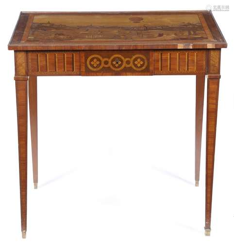 A French kingwood and marquetry side table in Louis XV style, the rectangular banded top inlaid with