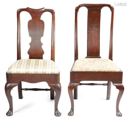 A George II mahogany side chair, with a solid vase shaped splat, above a drop-in seat, on cabriole