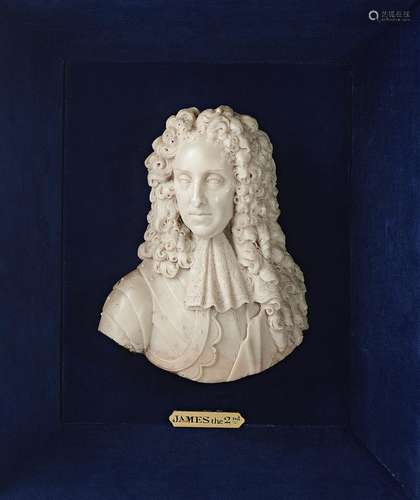 λ Jacobite interest. A rare wax portrait bust of James II in the manner of David Le Marchand,