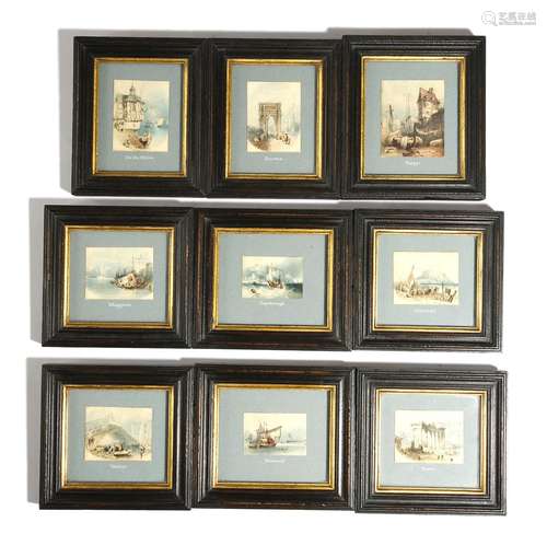 A set of nine Victorian watercolour studies, depicting views of famous European and English