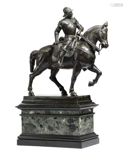 After Andrea del Verrocchio (Italian 1435-1488). A 19th century Italian bronze Grand Tour equestrian