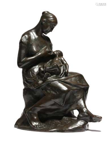 Constantin Émile Meunier (Belgian 1831-1905). 'Maternity', a bronze group of a mother feeding her