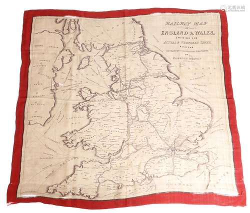 Railway interest. A rare Victorian printed silk handkerchief, depicting the 'RAILWAY MAP OF