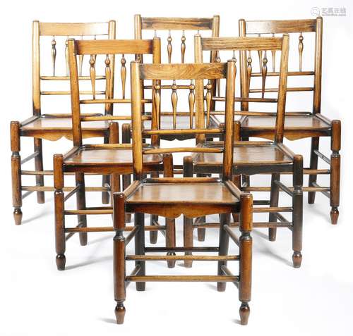 A harlequin set of six 19th century country ash side chairs, four by Philip Clissett, each with a