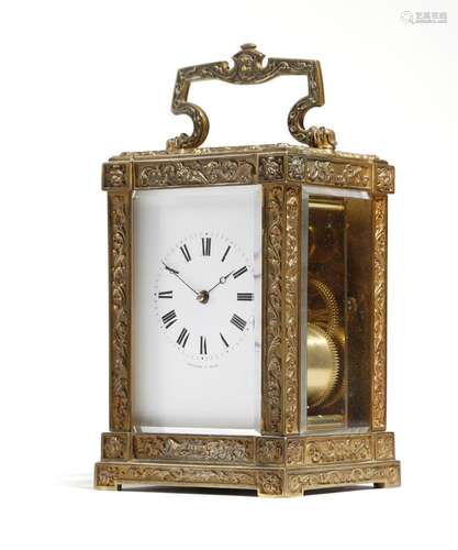 A late 19th century French gilt brass carriage clock by Bolvillier, the eight day movement with an