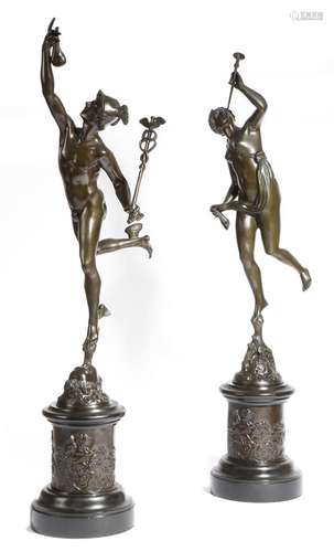 After Giambologna (Flemish 1529-1608). A pair of late 19th century figures of Mercury and Fortuna,