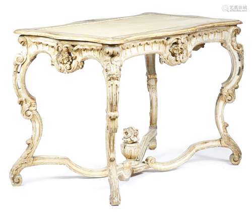 A painted and giltwood centre table in Louis XV style, the serpentine moulded edge top inset with