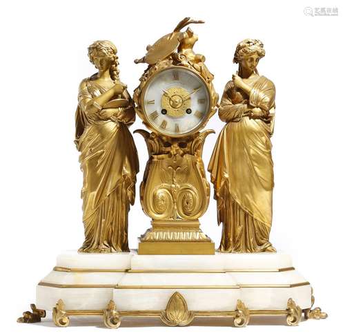 A late 19th century French gilt bronze mantel clock by Leroy & Fils, the eight day movement striking