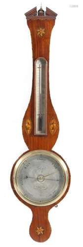 A Regency mahogany banjo barometer by Gally & Co. Exeter, with a 9inch silvered dial, signed, the