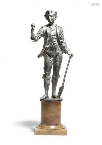 Georges van der Straeten (Belgian 1856-1928). A lead figure of a late 18th century gardener, holding