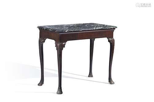 A George II mahogany side table, the associated mottled black marble top with a moulded edge,