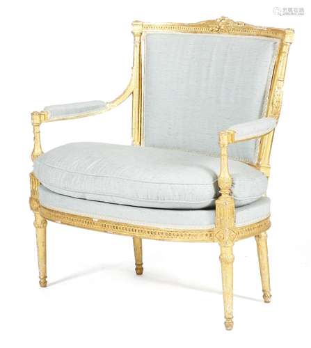 A giltwood open armchair in the manner of François Hervé, with a padded back and armrests and a